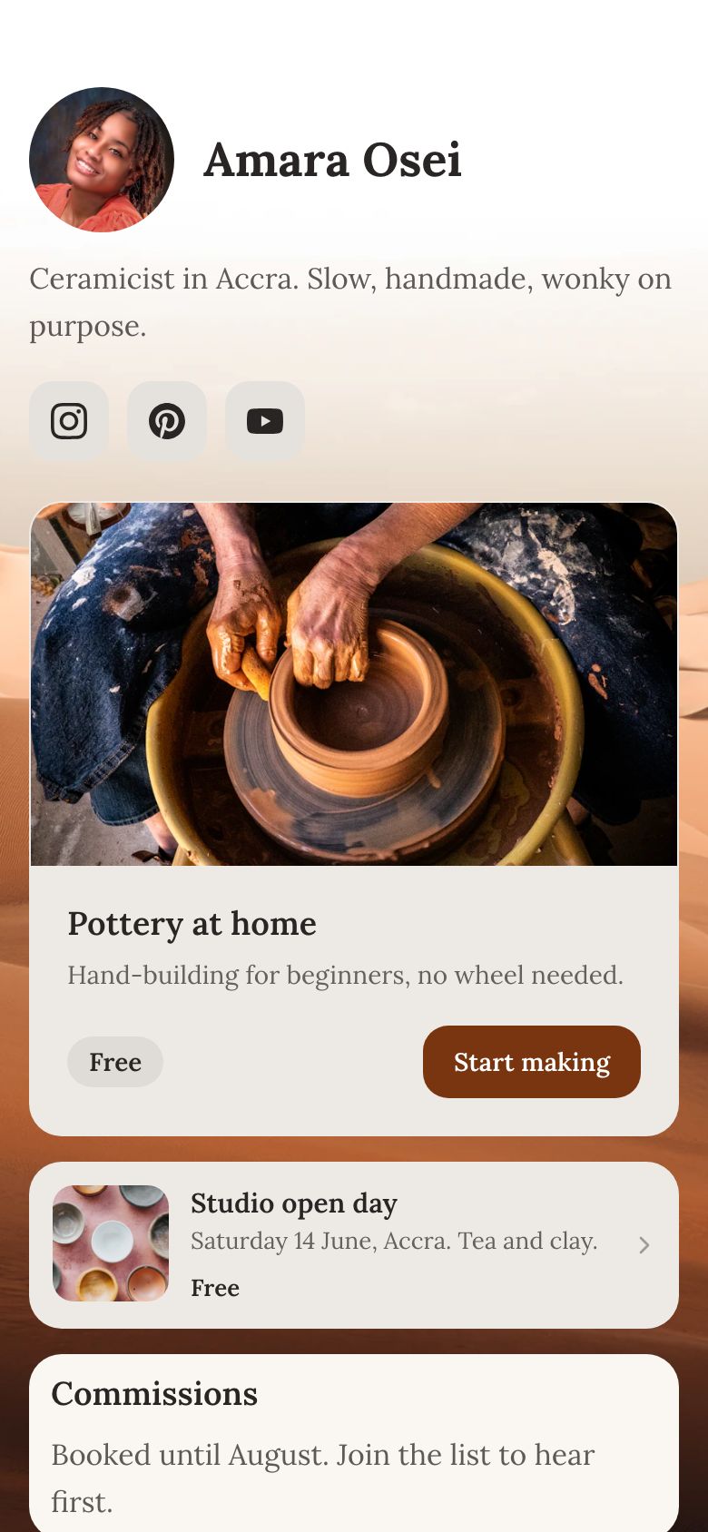 The Sand template on a creator's Zavil page